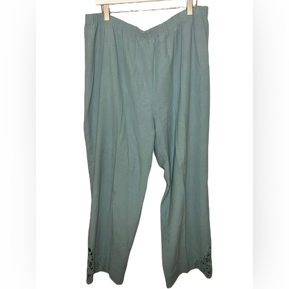 Soft Surroundings Touch of Lace Gauze Pant Crochet Pull On Beach Summer Blue XL